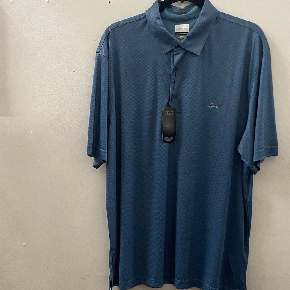 Greg Norman Collection Men’s Slate Blue Polo with Embroidered Shark